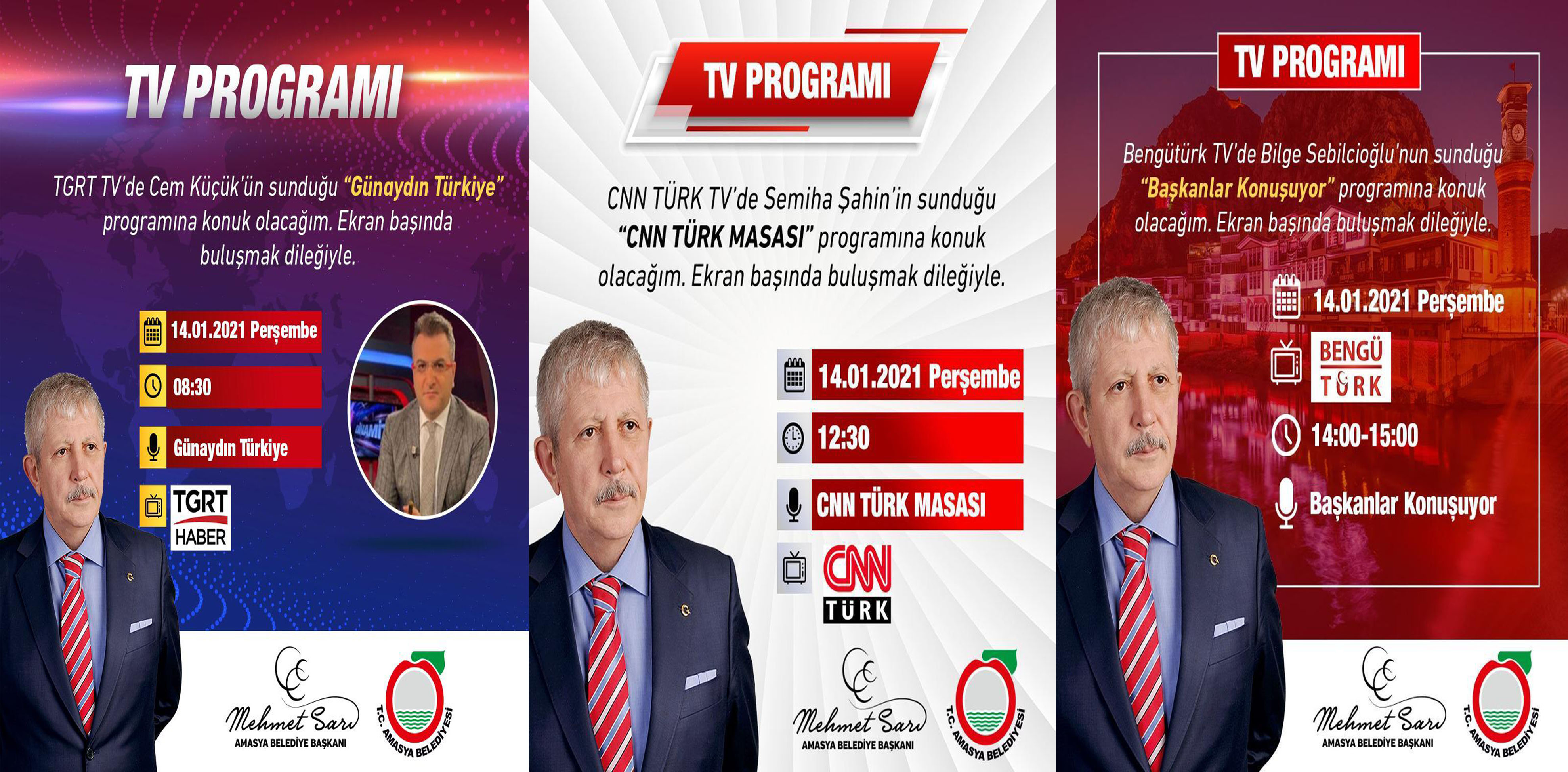 14.01.2021 Başkan Mehmet Sarı üç ayrı ulusal kanalda canlı yayın’da