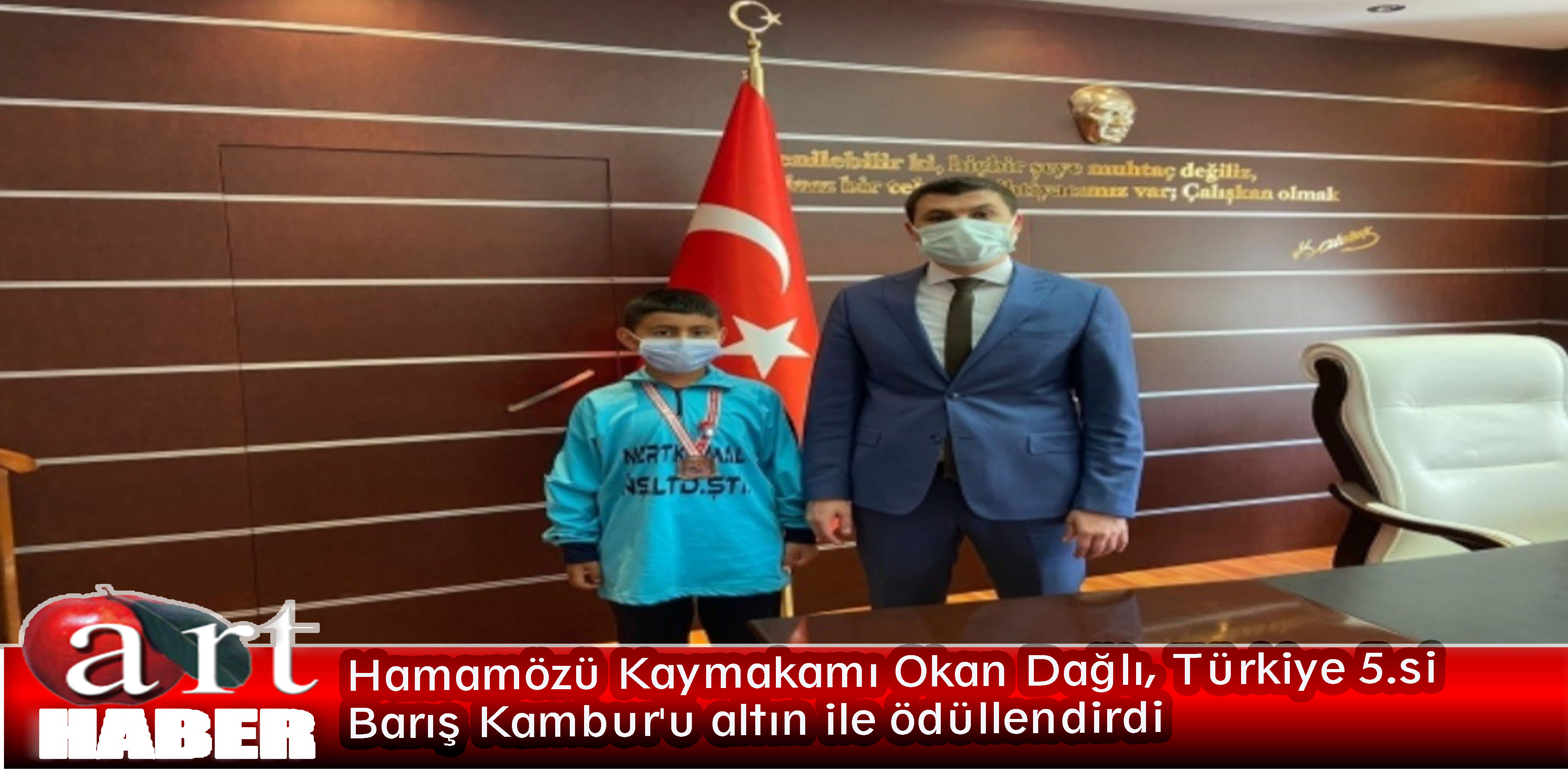 Hamamözü Kaymakamı Okan Dağlı, Türkiye 5.si Barış Kambur’u altın ile ödüllendirdi